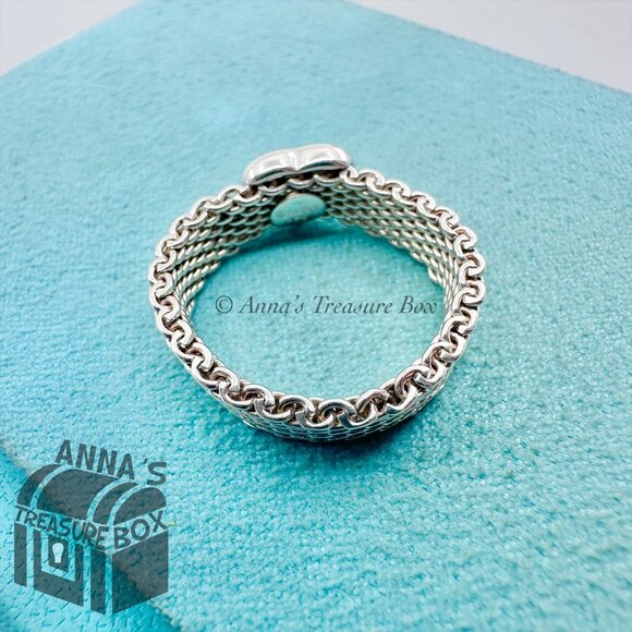 Tiffany & Co. 925 Silver Mesh Heart Ring Sz. 9.5 (pouch) - Picture 5 of 7